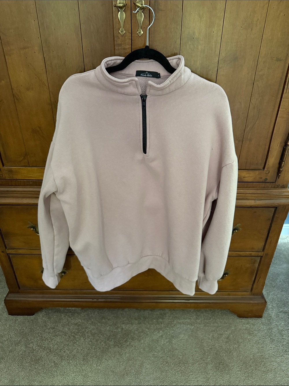 Light Pink Quarter-Zip Fleece Pullover Sweatshirt by Sunday Supply Co.
